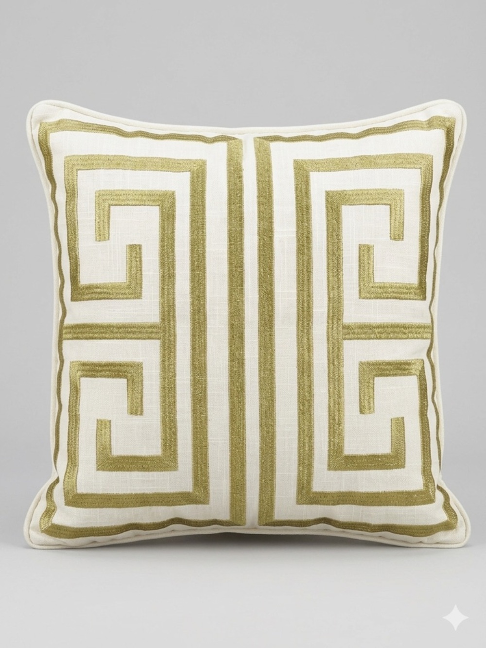 Tommy Bahama Gold Embroidered Greek Key Accent Pillow White Coastal Decor